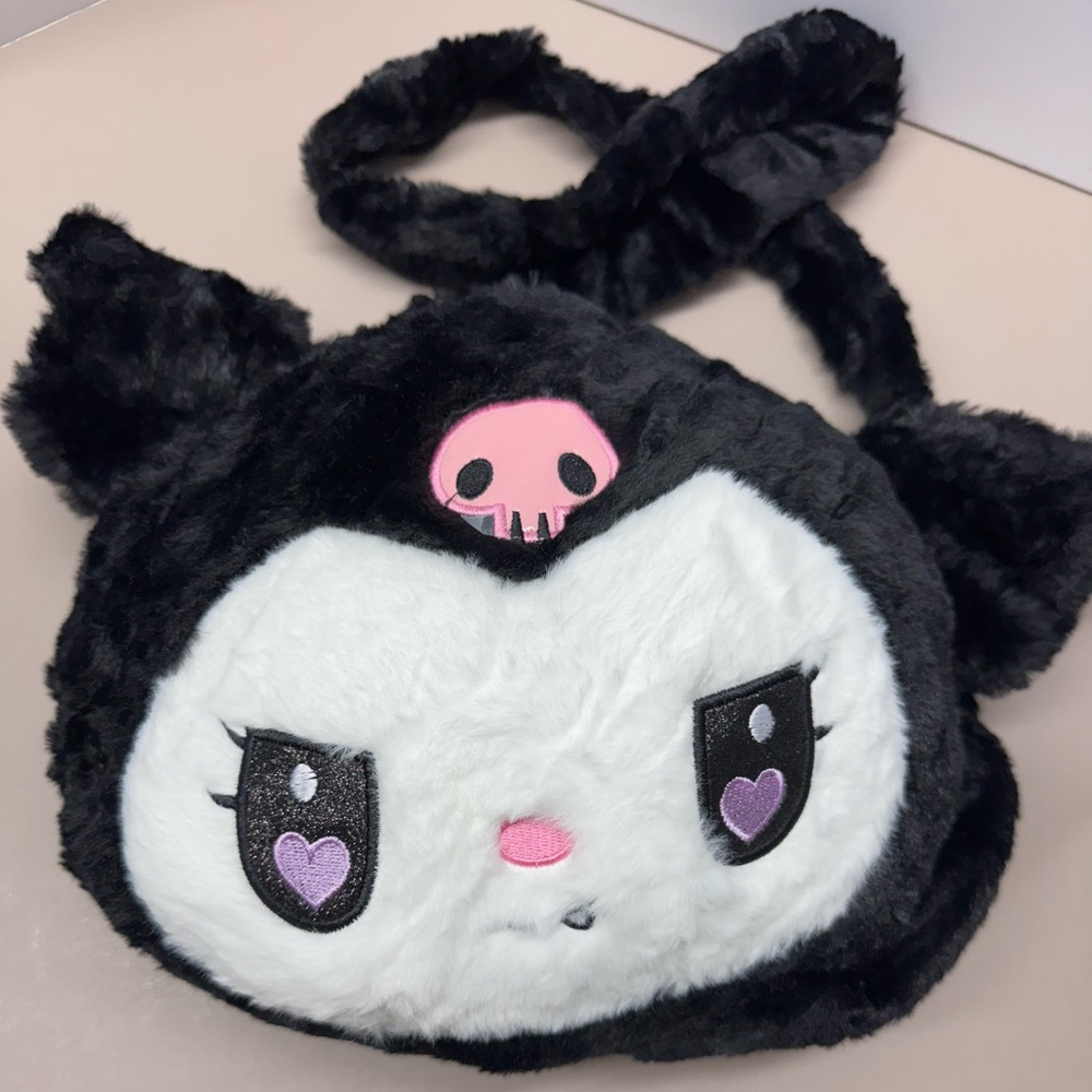 Kuromi Black and White Plush Crossbody Bag